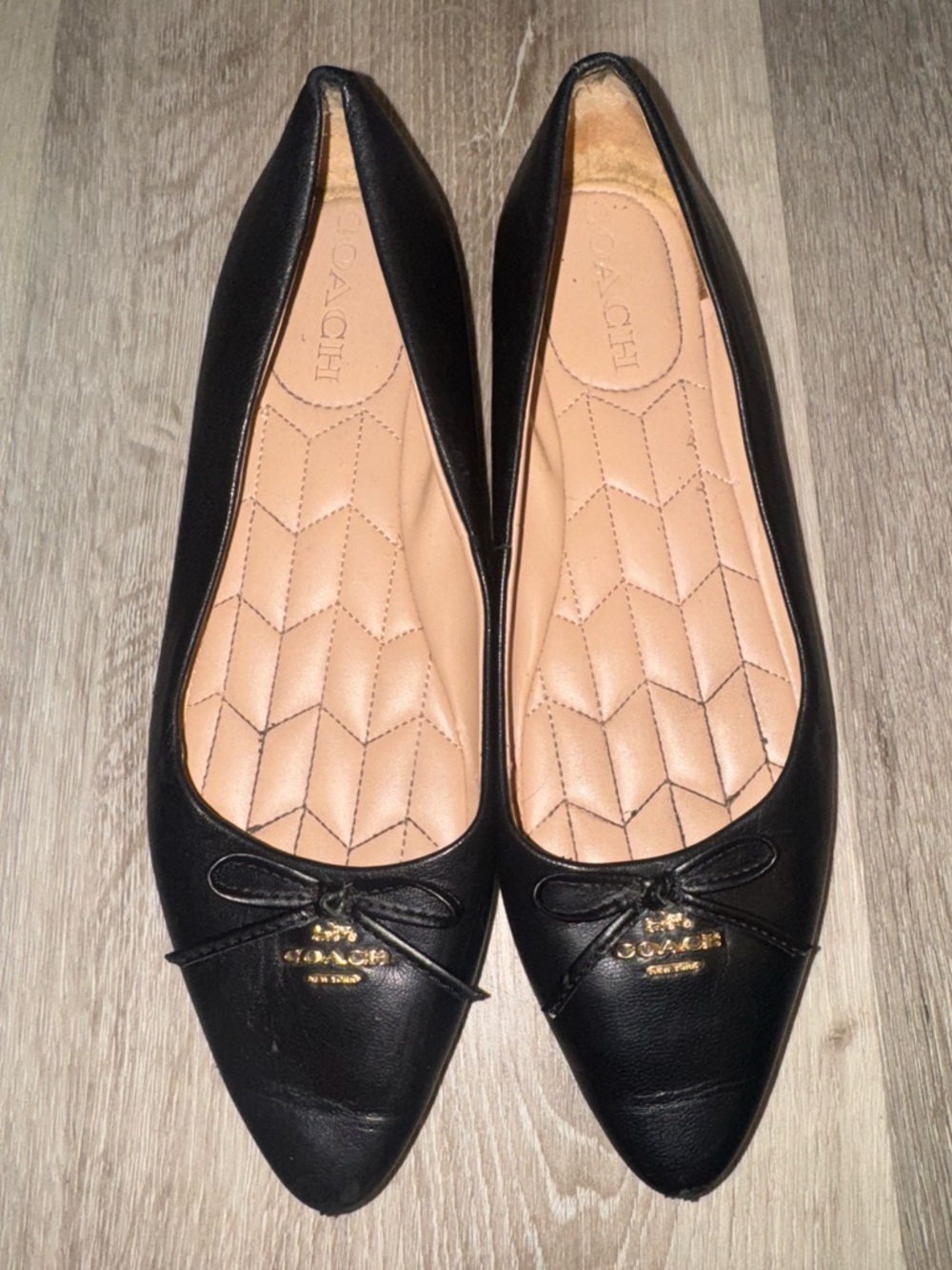 Coach Women's Black Leather Pointed Toe Ballet Flats Size7 - Picture 2 of 10